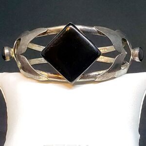 Alpaca Mexico Silver Tone & Black Cuff Bracelet